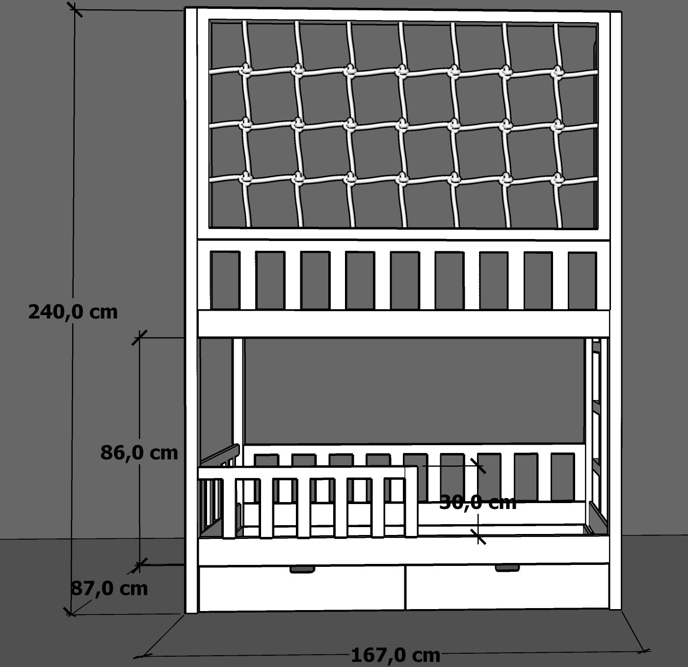 Etagenbett, Kinderbett RICO mit Leiter und Schnurnetz - Kubuk Moebel Etagenbett, Kinderbett RICO mit Leiter und Schnurnetz - Kubuk Moebel