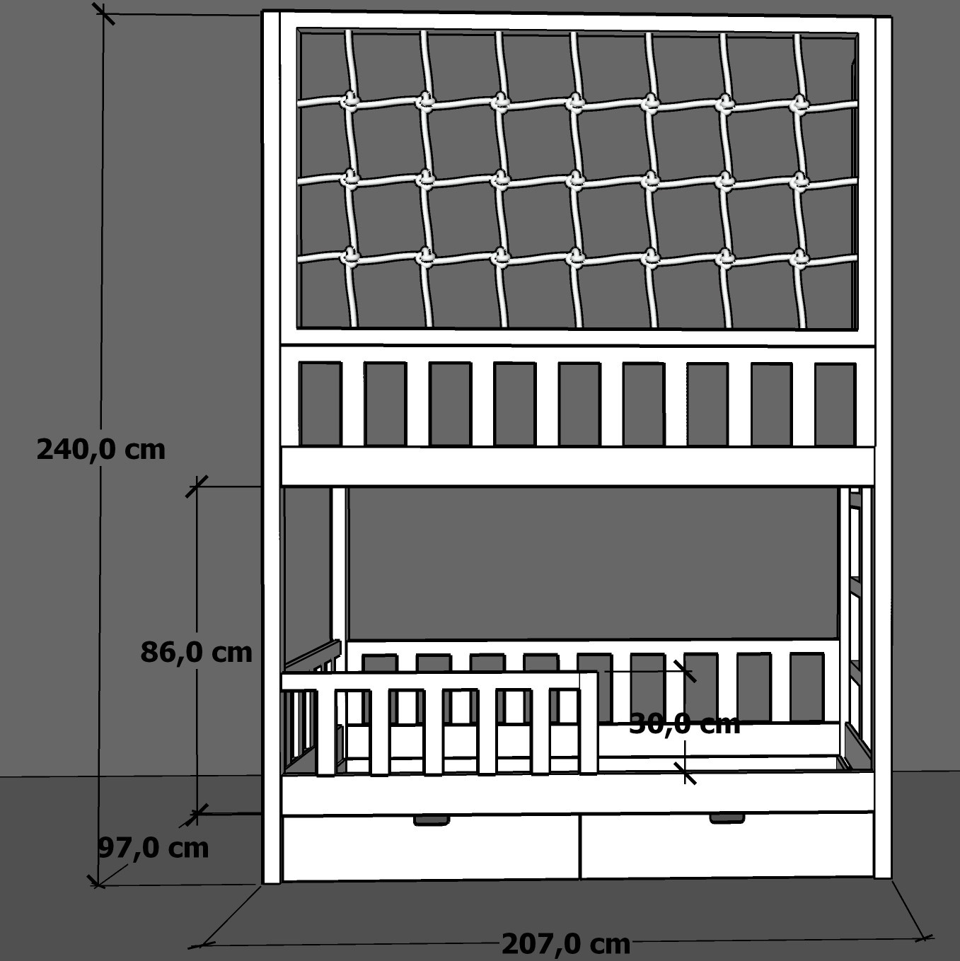 Etagenbett, Kinderbett RICO mit Leiter und Schnurnetz - Kubuk Moebel Etagenbett, Kinderbett RICO mit Leiter und Schnurnetz - Kubuk Moebel