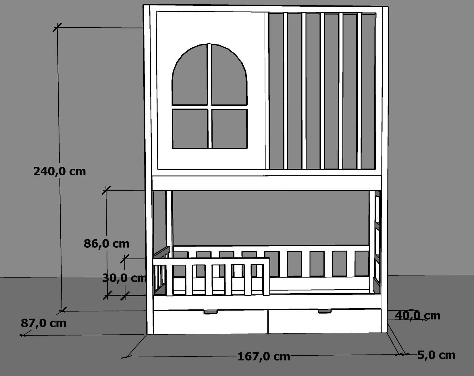 Etagenbett, Kinderbett Stella mit Gitterschutz und Leiter - Kubuk Moebel