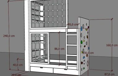Etagenbett, Kinderbett MARBELLA mit Leiter, Bücherregal und Kletterwand - Kubuk Moebel Etagenbett, Kinderbett MARBELLA mit Leiter, Bücherregal und Kletterwand - Kubuk Moebel