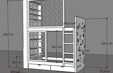 Etagenbett, Kinderbett MARBELLA mit Leiter, Bücherregal und Kletterwand - Kubuk Moebel Etagenbett, Kinderbett MARBELLA mit Leiter, Bücherregal und Kletterwand - Kubuk Moebel