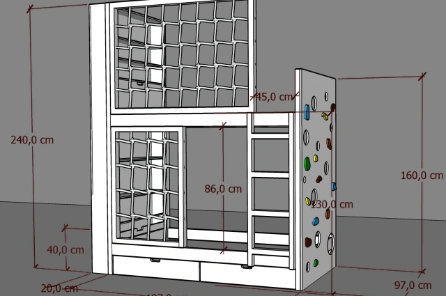 Etagenbett, Kinderbett MARBELLA mit Leiter, Bücherregal und Kletterwand - Kubuk Moebel Etagenbett, Kinderbett MARBELLA mit Leiter, Bücherregal und Kletterwand - Kubuk Moebel