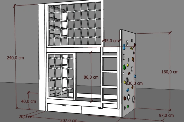 Etagenbett, Kinderbett MARBELLA mit Leiter, Bücherregal und Kletterwand - Kubuk Moebel Etagenbett, Kinderbett MARBELLA mit Leiter, Bücherregal und Kletterwand - Kubuk Moebel