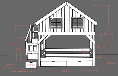 Hausbett, Etagenbett, Kinderbett YOKO mit Treppe - Kubuk Moebel Hausbett, Etagenbett, Kinderbett YOKO mit Treppe - Kubuk Moebel