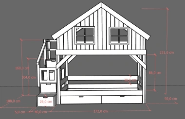 Hausbett, Etagenbett, Kinderbett YOKO mit Treppe - Kubuk Moebel Hausbett, Etagenbett, Kinderbett YOKO mit Treppe - Kubuk Moebel