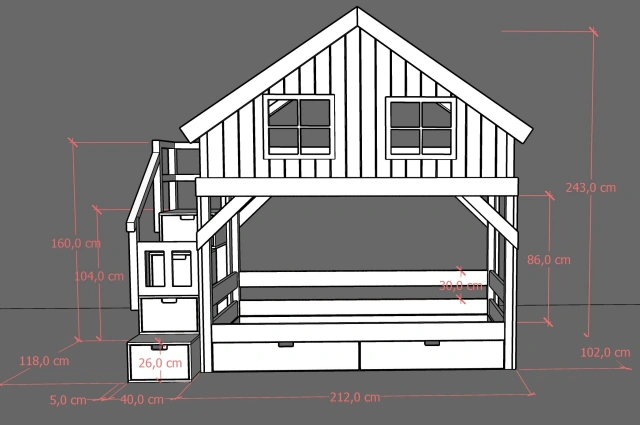 Hausbett, Etagenbett, Kinderbett YOKO mit Treppe - Kubuk Moebel Hausbett, Etagenbett, Kinderbett YOKO mit Treppe - Kubuk Moebel