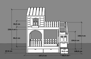 Hausbett, Etagenbett, Kinderbett PIKO mit Treppe - Kubuk Moebel Hausbett, Etagenbett, Kinderbett PIKO mit Treppe - Kubuk Moebel