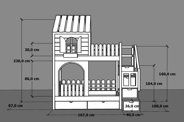 Hausbett, Etagenbett, Kinderbett PIKO mit Treppe - Kubuk Moebel Hausbett, Etagenbett, Kinderbett PIKO mit Treppe - Kubuk Moebel