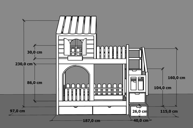 Hausbett, Etagenbett, Kinderbett PIKO mit Treppe - Kubuk Moebel Hausbett, Etagenbett, Kinderbett PIKO mit Treppe - Kubuk Moebel