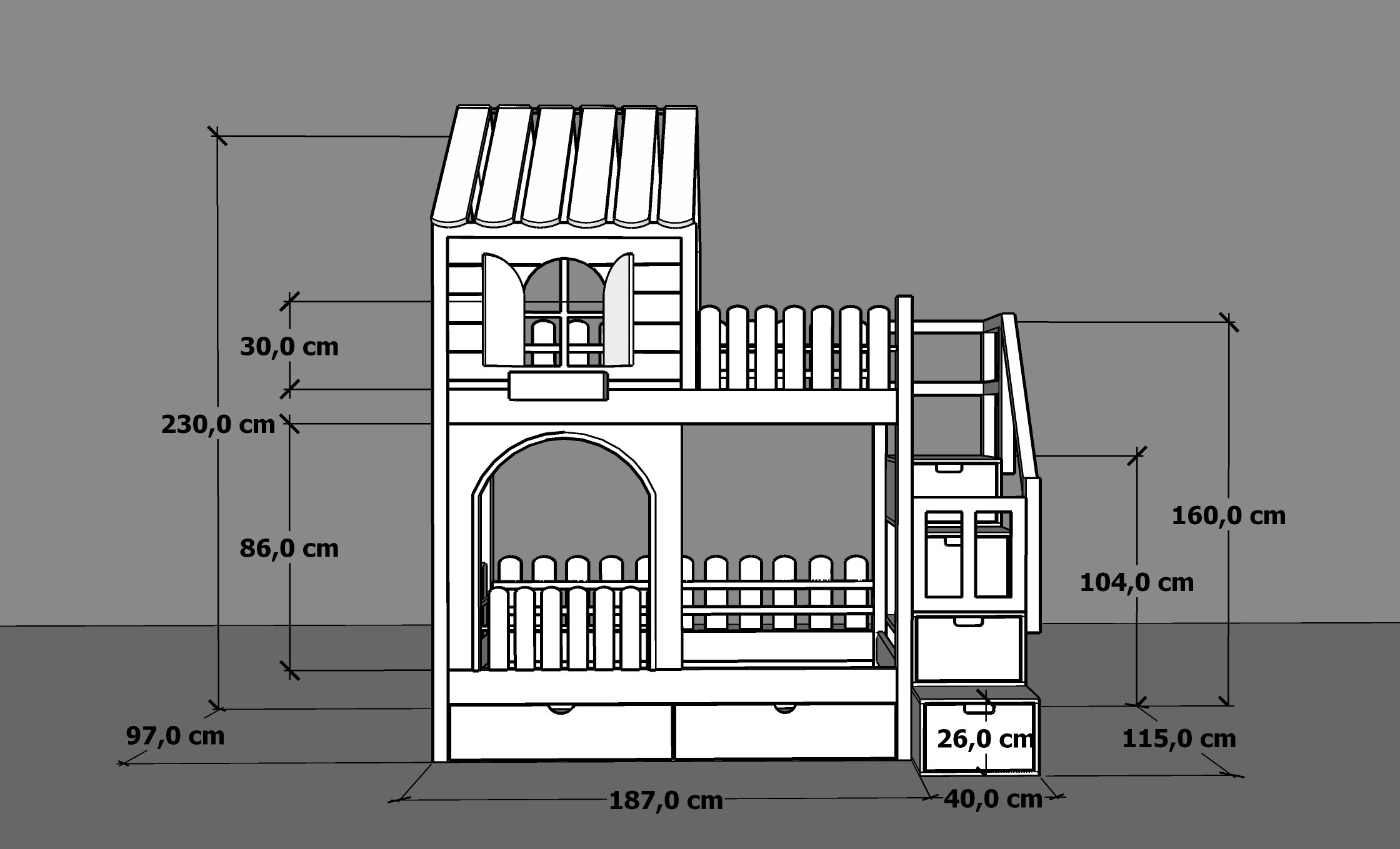 Hausbett, Etagenbett, Kinderbett PIKO mit Treppe - Kubuk Moebel Hausbett, Etagenbett, Kinderbett PIKO mit Treppe - Kubuk Moebel
