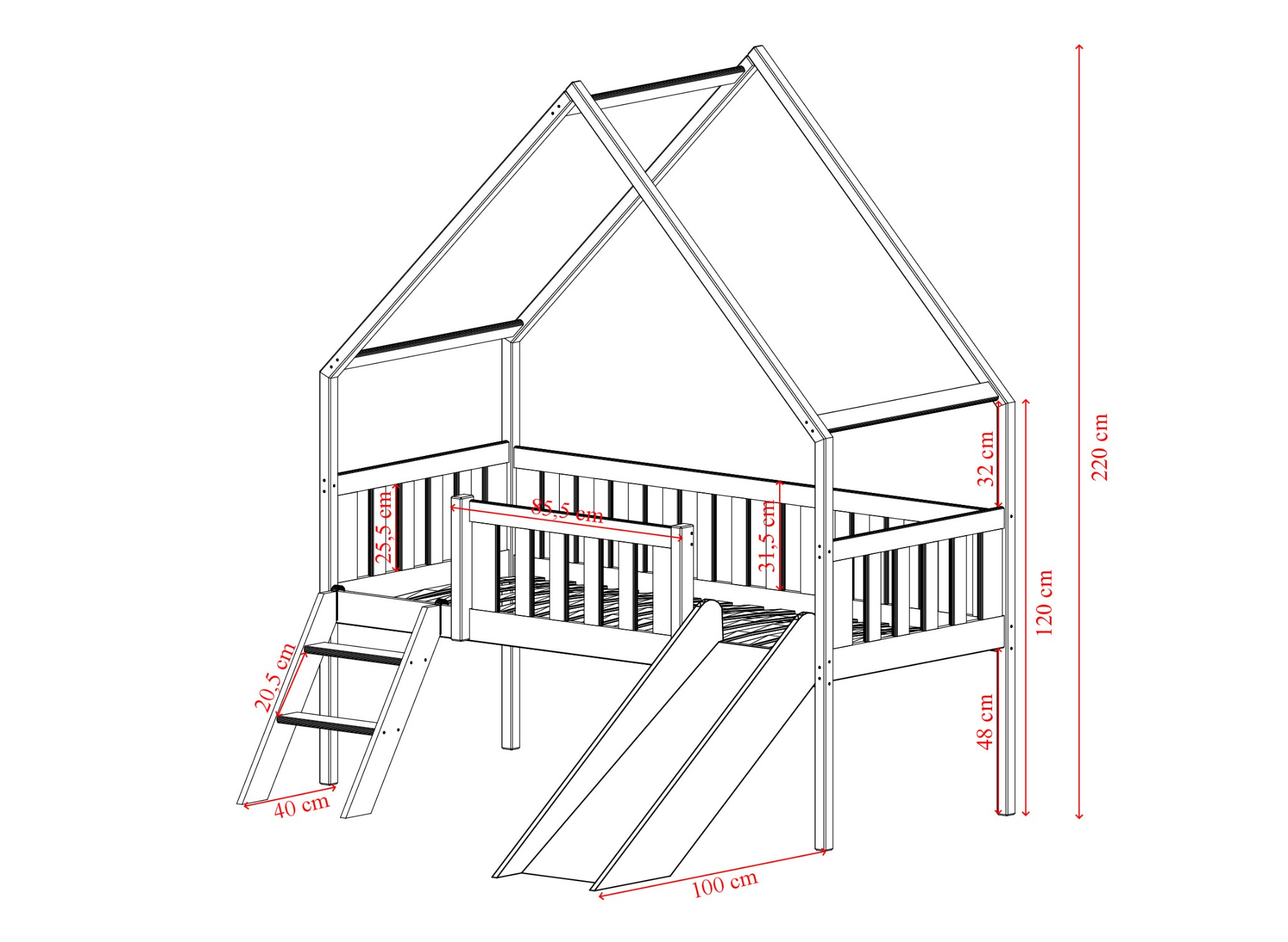 Etagenbett, Spielbett ANGEL mit Rutsche - Kubuk Moebel