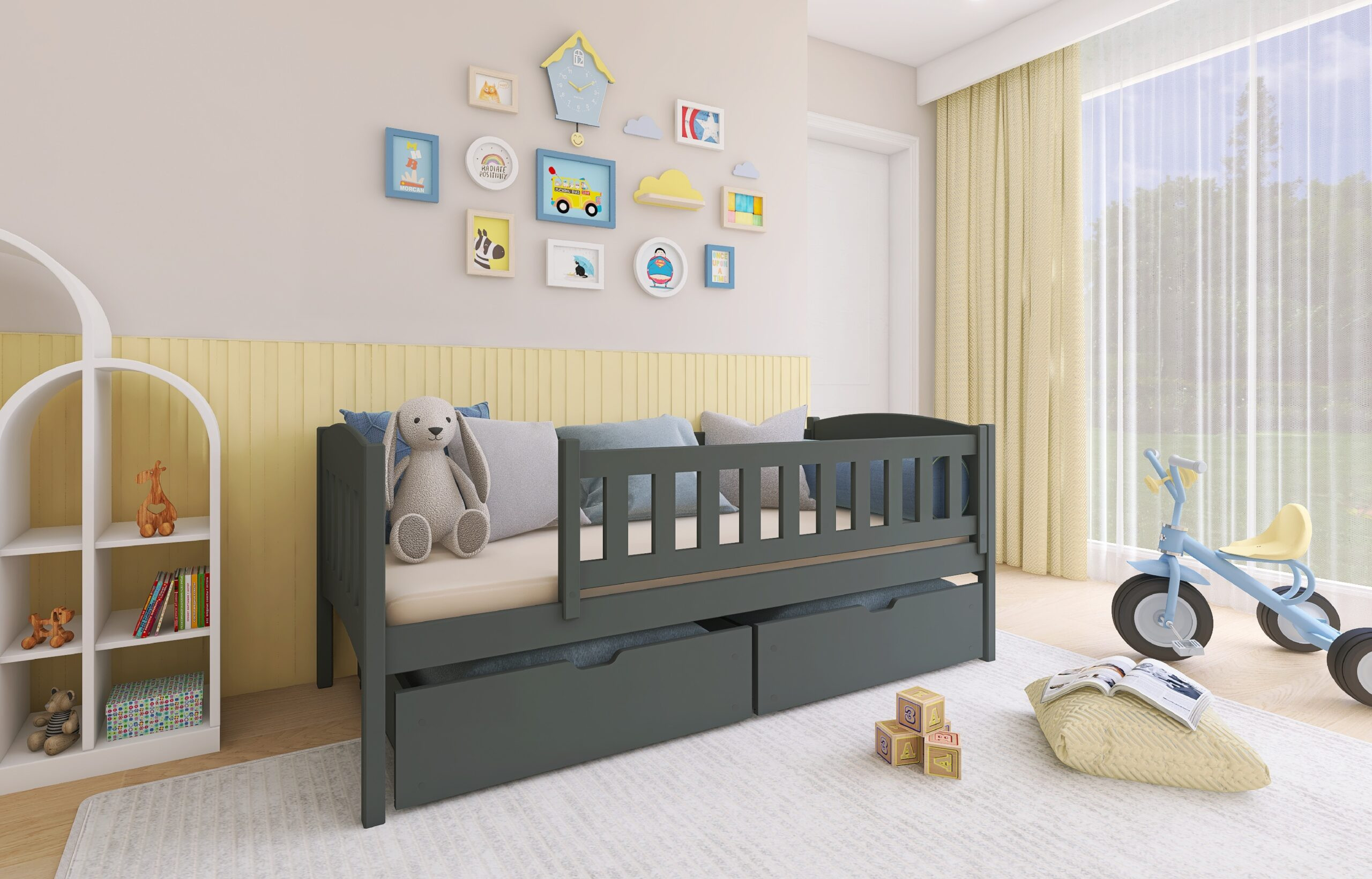 Einzelbett, Kinderbett GUCIO mit Schubladen - Kubuk Moebel