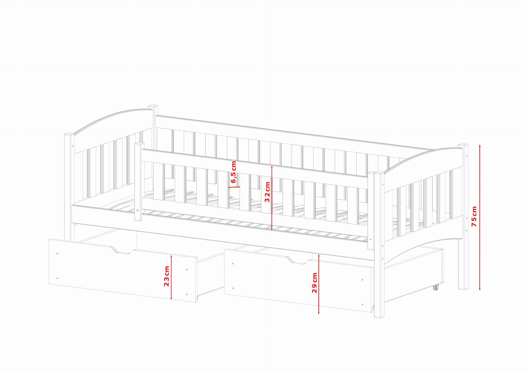 Einzelbett, Kinderbett GUCIO mit Schubladen - Kubuk Moebel