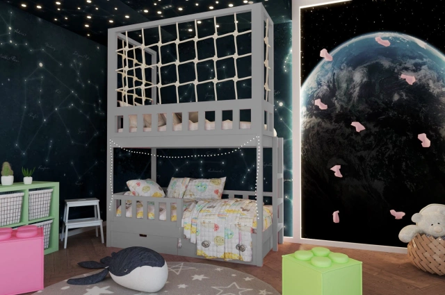 Etagenbett, Kinderbett RICO mit Leiter und Schnurnetz - Kubuk Moebel Etagenbett, Kinderbett RICO mit Leiter und Schnurnetz - Kubuk Moebel