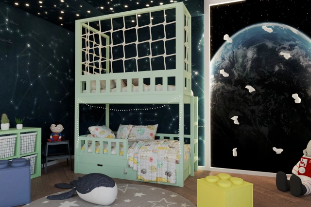 Etagenbett, Kinderbett RICO mit Leiter und Schnurnetz - Kubuk Moebel Etagenbett, Kinderbett RICO mit Leiter und Schnurnetz - Kubuk Moebel