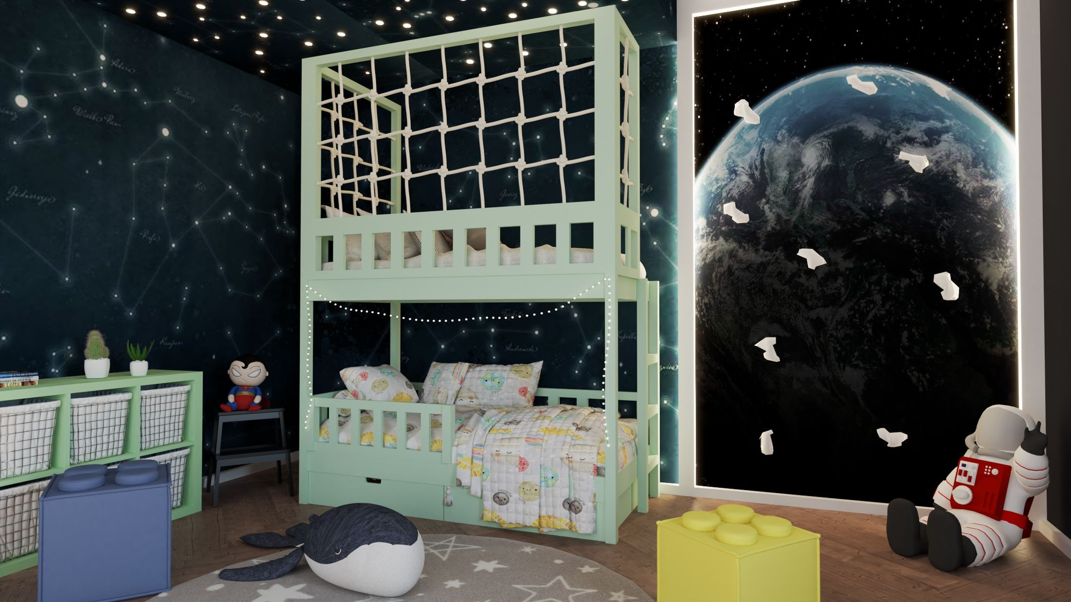 Etagenbett, Kinderbett RICO mit Leiter und Schnurnetz - Kubuk Moebel Etagenbett, Kinderbett RICO mit Leiter und Schnurnetz - Kubuk Moebel