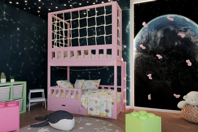 Etagenbett, Kinderbett RICO mit Leiter und Schnurnetz - Kubuk Moebel Etagenbett, Kinderbett RICO mit Leiter und Schnurnetz - Kubuk Moebel