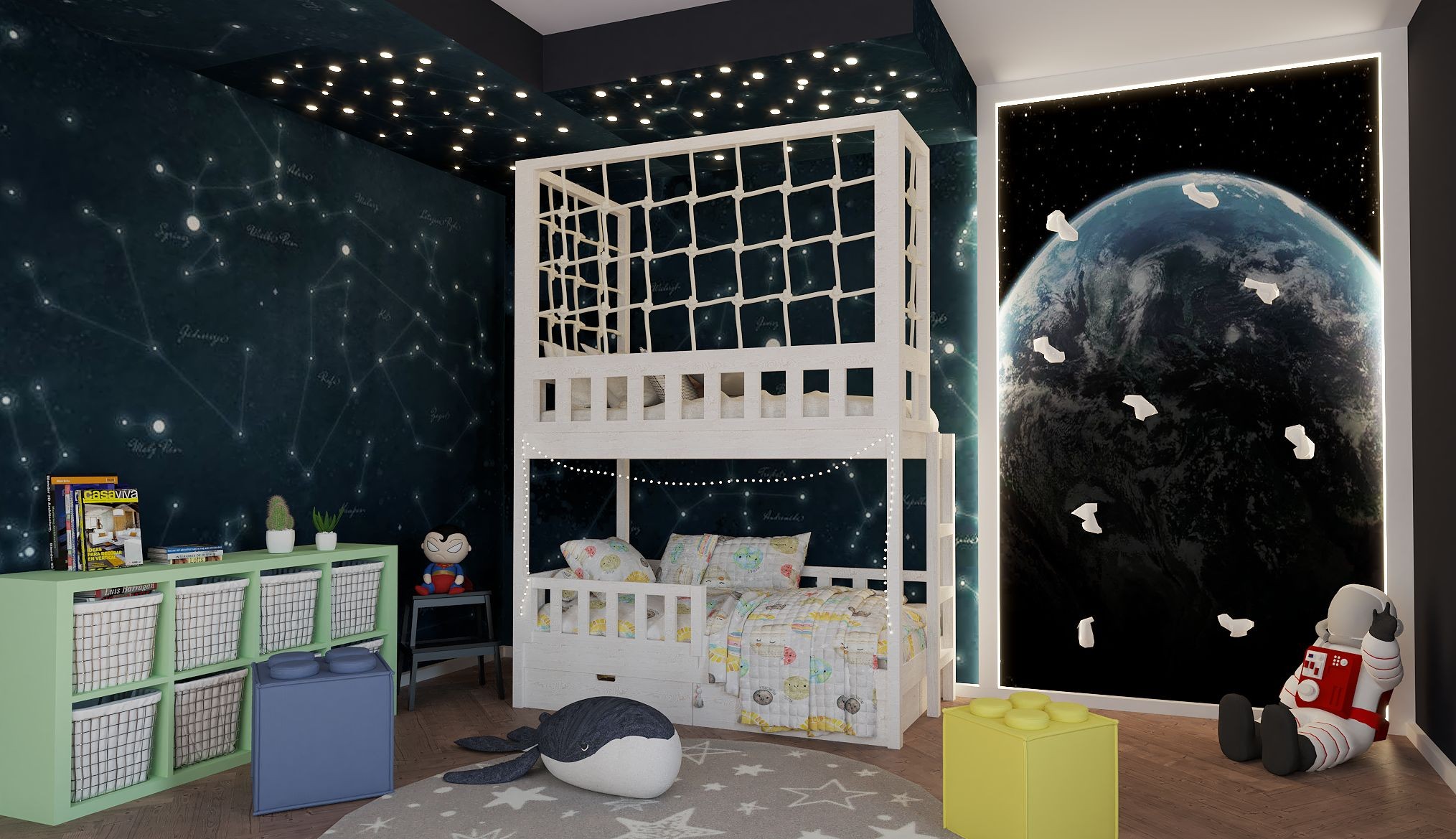 Etagenbett, Kinderbett RICO mit Leiter und Schnurnetz - Kubuk Moebel Etagenbett, Kinderbett RICO mit Leiter und Schnurnetz - Kubuk Moebel