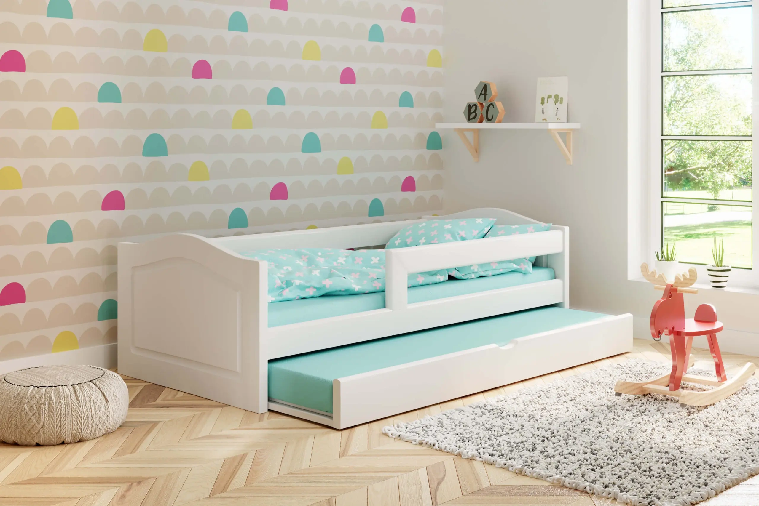 Einzelbett, Ausziehbett, Kinderbett aus massivem Fichtenholz STERN - Kubuk Moebel Einzelbett, Ausziehbett, Kinderbett aus massivem Fichtenholz STERN - Kubuk Moebel