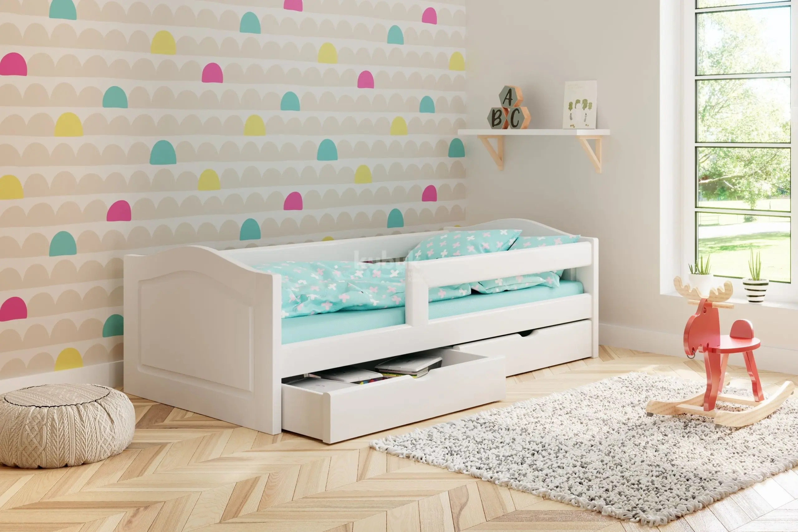 Einzelbett, Ausziehbett, Kinderbett aus massivem Fichtenholz STERN - Kubuk Moebel Einzelbett, Ausziehbett, Kinderbett aus massivem Fichtenholz STERN - Kubuk Moebel