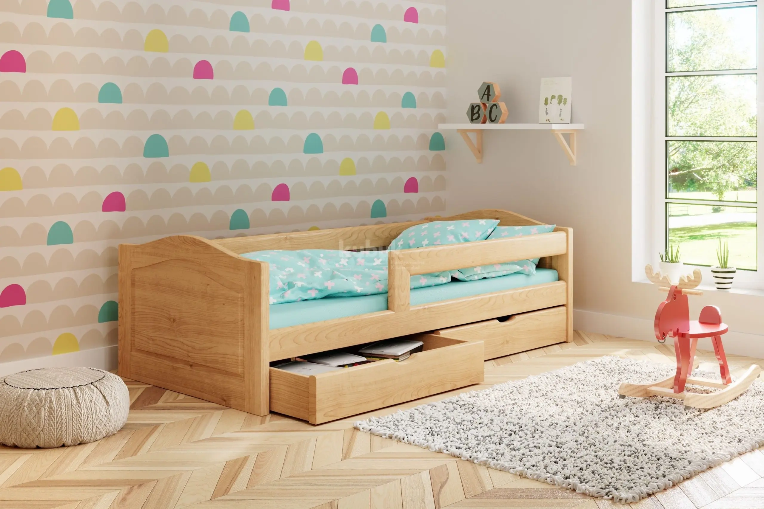 Einzelbett, Ausziehbett, Kinderbett aus massivem Fichtenholz STERN - Kubuk Moebel Einzelbett, Ausziehbett, Kinderbett aus massivem Fichtenholz STERN - Kubuk Moebel