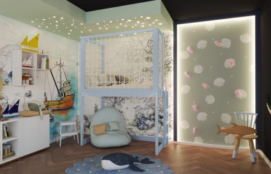 Etagenbett, Kinderbett ROBIN mit Leiter und Schnurnetz - Kubuk Moebel Etagenbett, Kinderbett ROBIN mit Leiter und Schnurnetz - Kubuk Moebel