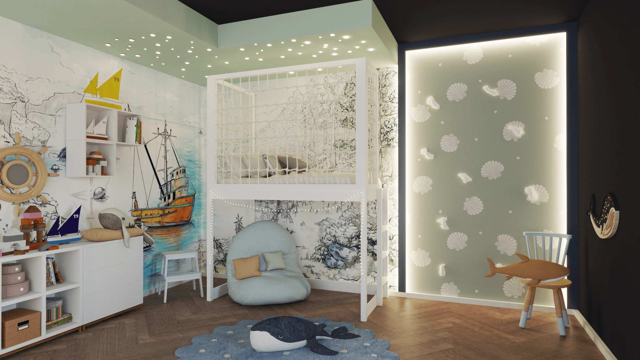 Etagenbett, Kinderbett ROBIN mit Leiter und Schnurnetz - Kubuk Moebel Etagenbett, Kinderbett ROBIN mit Leiter und Schnurnetz - Kubuk Moebel