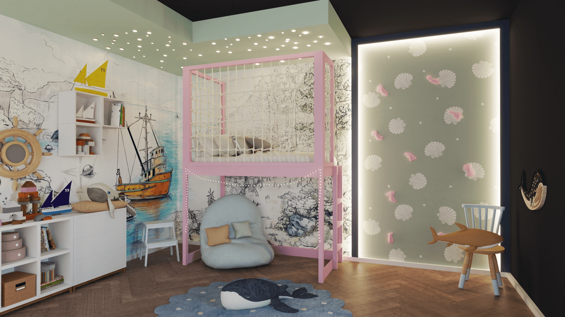 Etagenbett, Kinderbett ROBIN mit Leiter und Schnurnetz - Kubuk Moebel Etagenbett, Kinderbett ROBIN mit Leiter und Schnurnetz - Kubuk Moebel