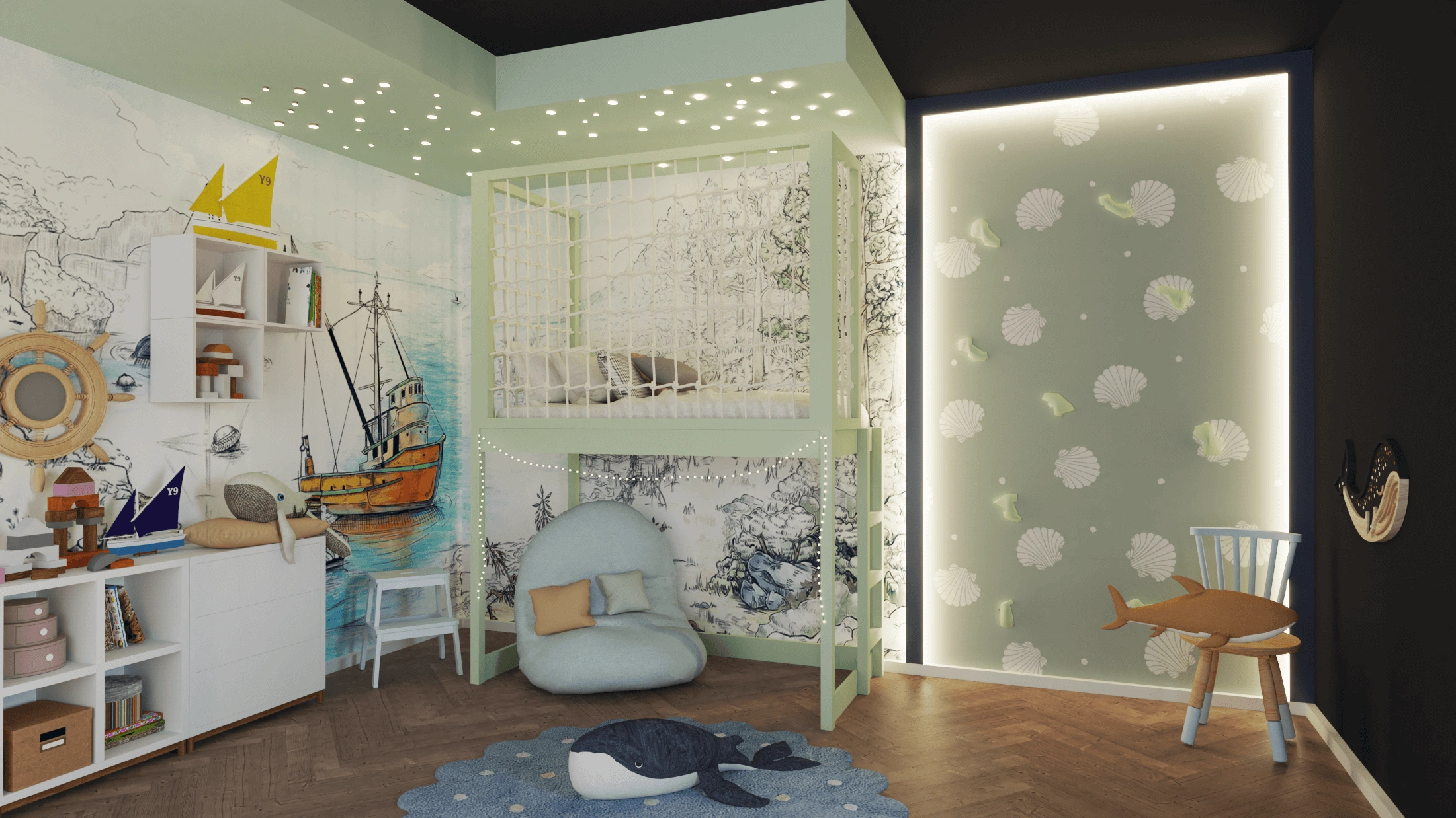 Etagenbett, Kinderbett ROBIN mit Leiter und Schnurnetz - Kubuk Moebel Etagenbett, Kinderbett ROBIN mit Leiter und Schnurnetz - Kubuk Moebel