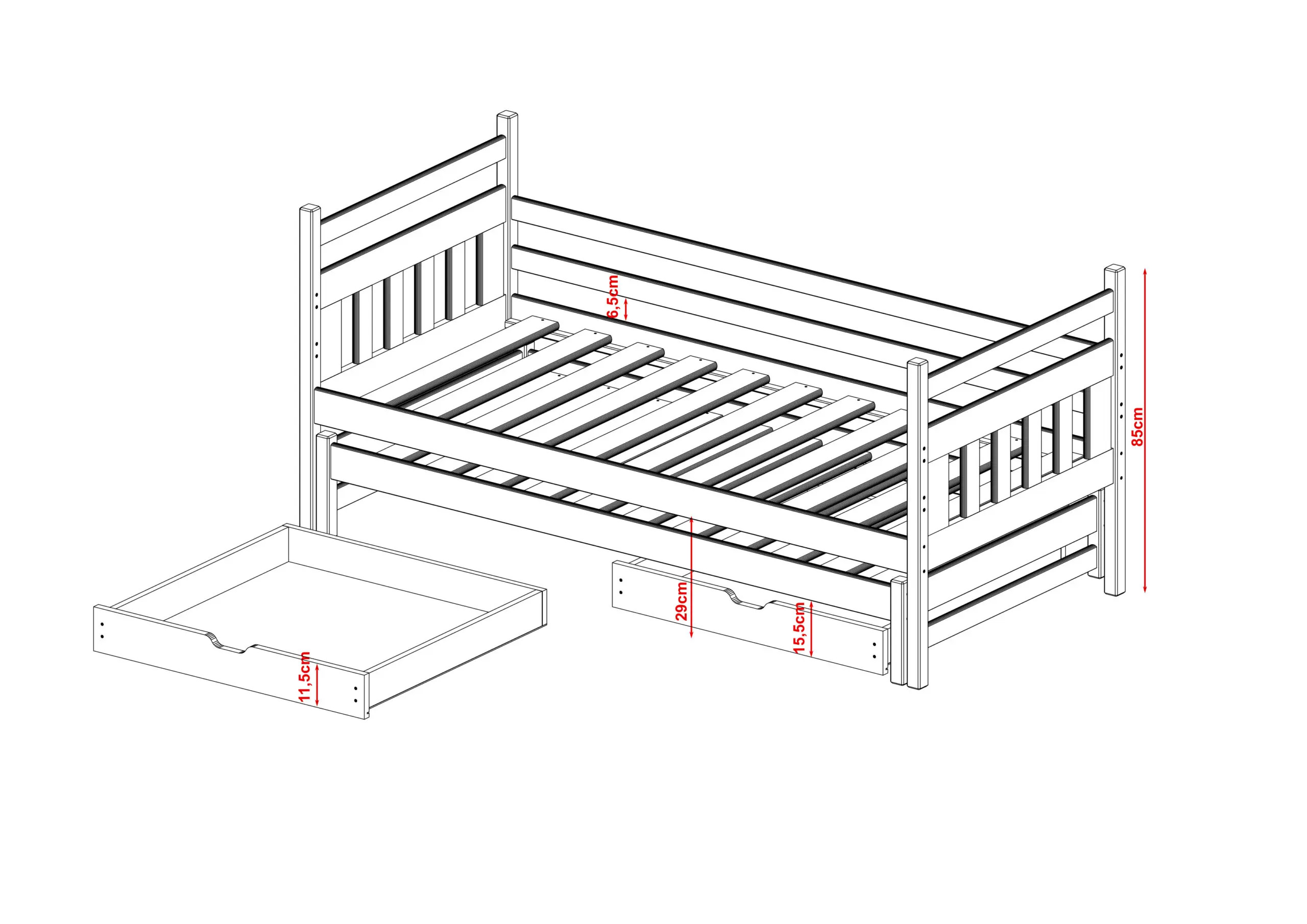 Ausziehbett, Kinderbett, Doppelbett DANIEL - Kubuk Moebel