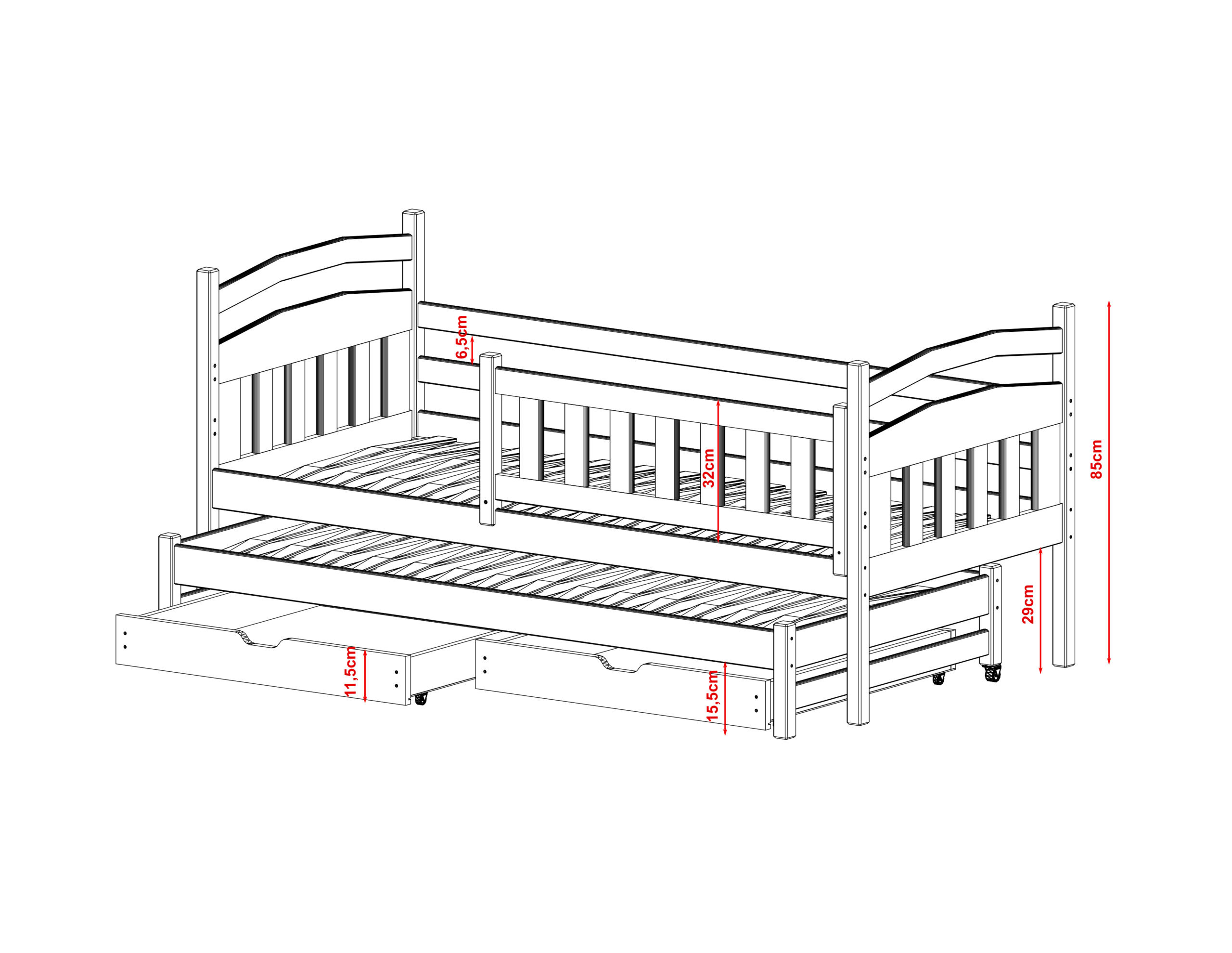 Ausziehbett, Kinderbett, Doppelbett GALAXY - Kubuk Moebel