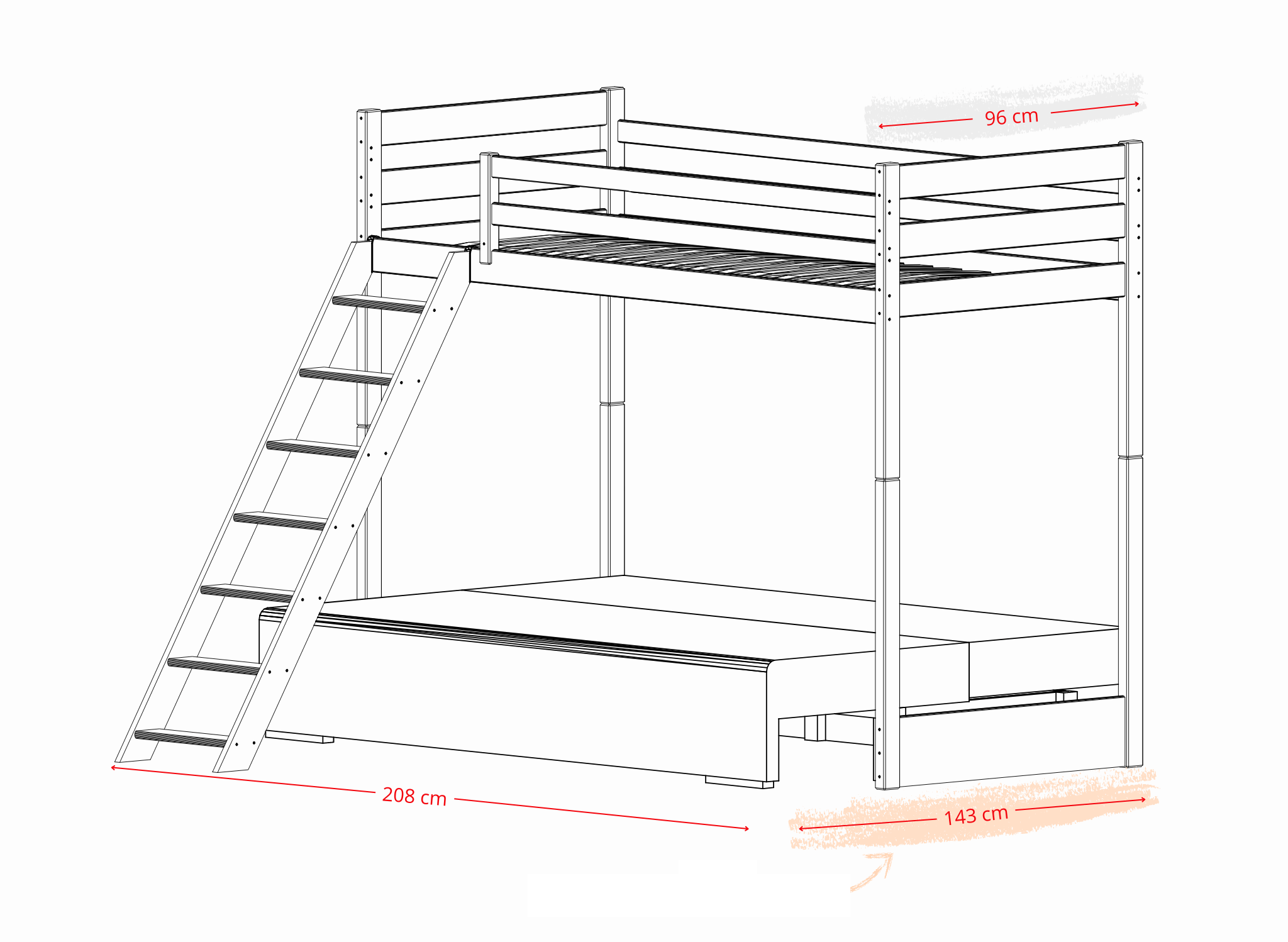 Hochbett, Kinderbett mit Schlafsofa SOFINO - Kubuk Moebel