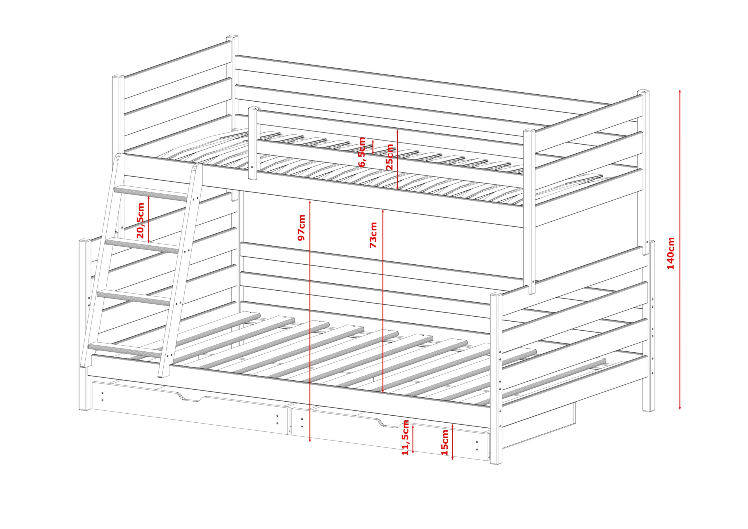 Etagenbett, Kinderbett FAMI mit Schubladen - Kubuk Moebel Etagenbett, Kinderbett FAMI mit Schubladen - Kubuk Moebel