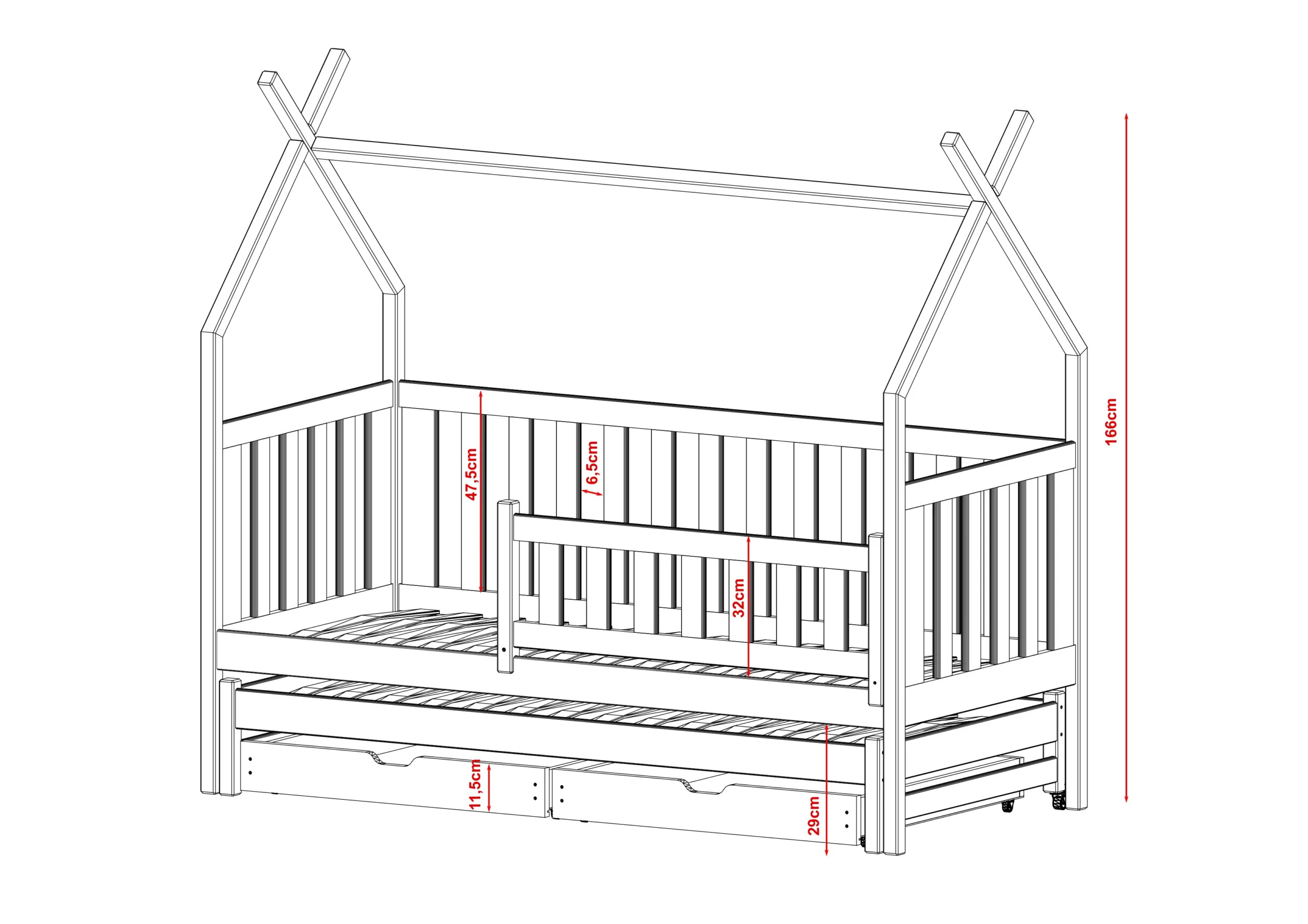 Hausbett, Ausziehbett, Kinderbett TYTUS - Kubuk Moebel