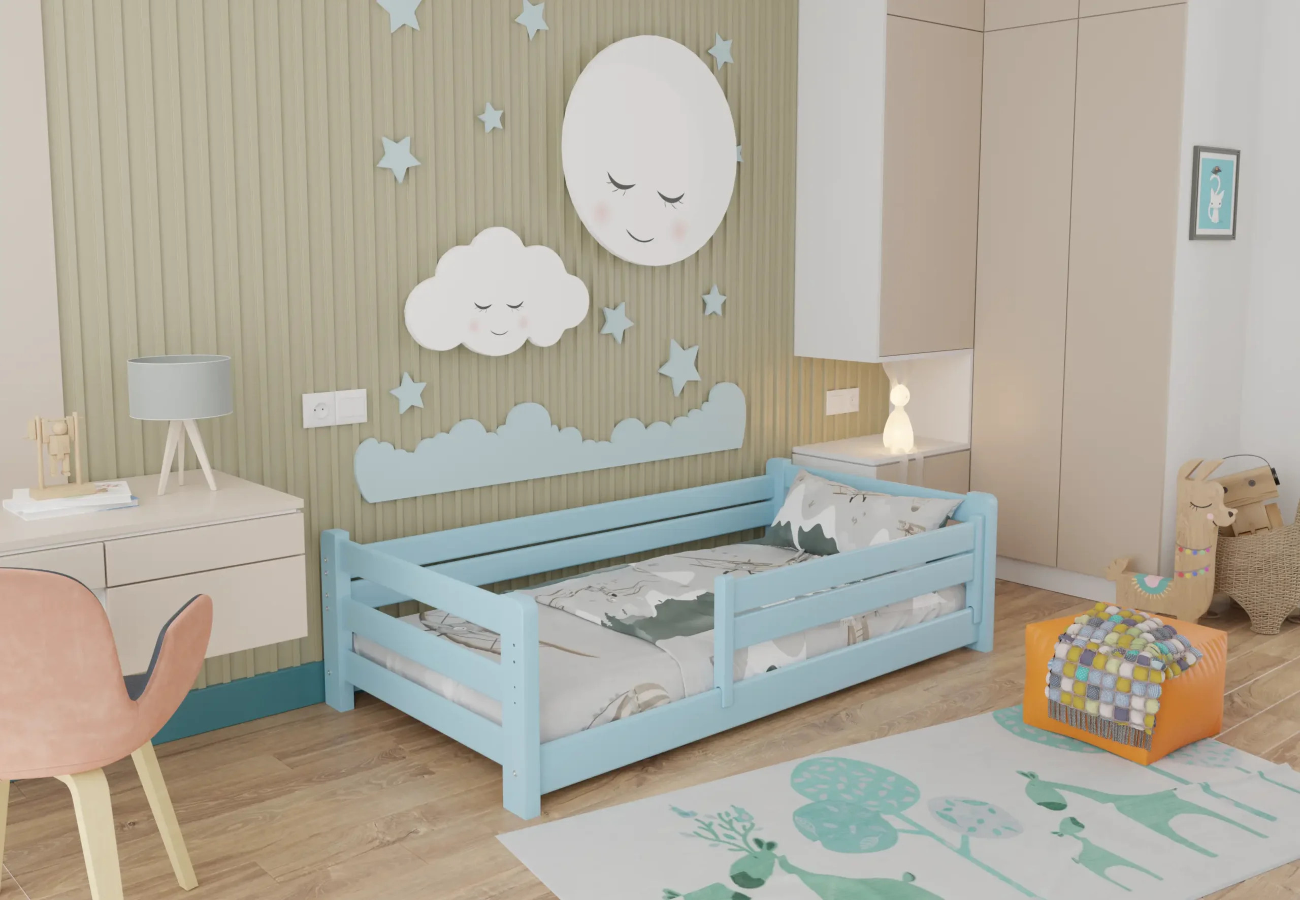 Einzelbett, Kinderbett MINI PLUS mit Bettgitter - Kubuk Moebel