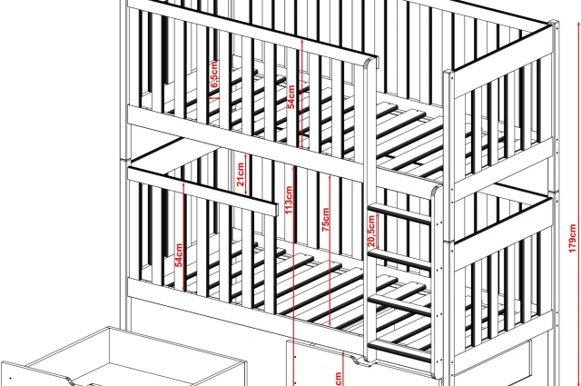 Etagenbett, Kinderbett DAVID mit Schubladen - Kubuk Moebel