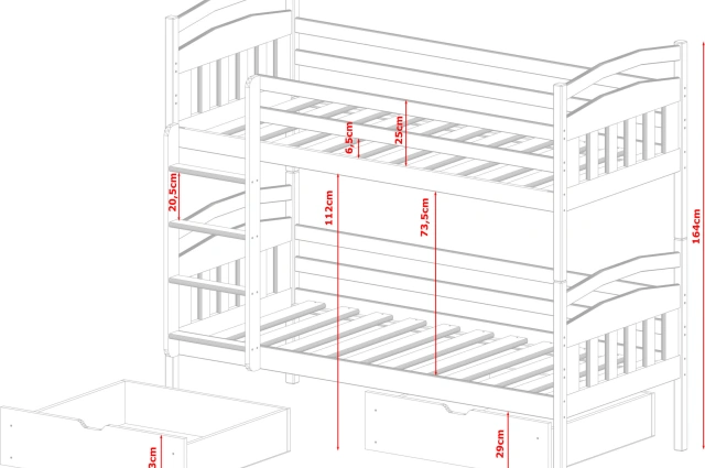 Etagenbett, Kinderbett GABI mit Schubladen - Kubuk Moebel