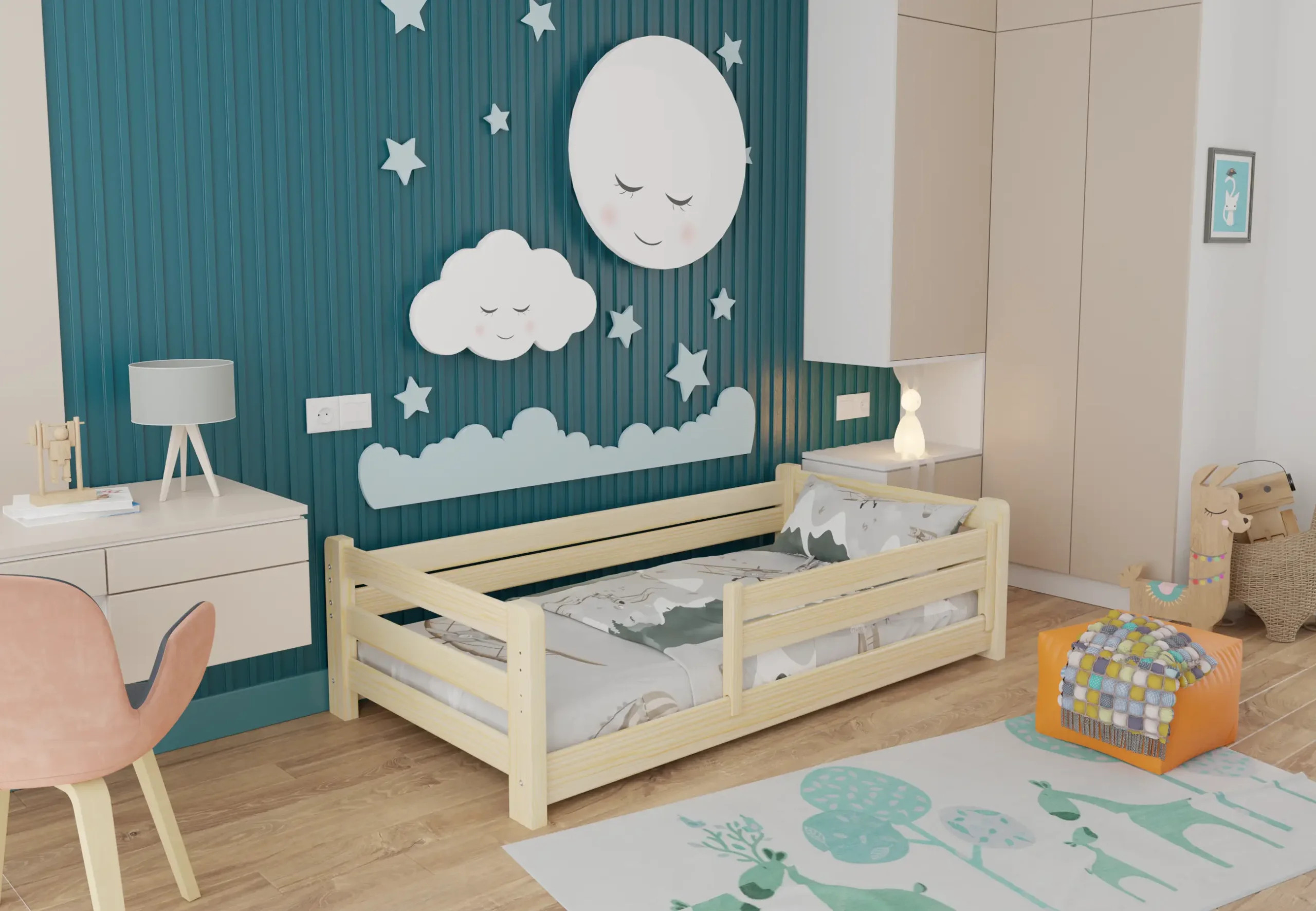 Einzelbett, Kinderbett MINI PLUS mit Bettgitter - Kubuk Moebel