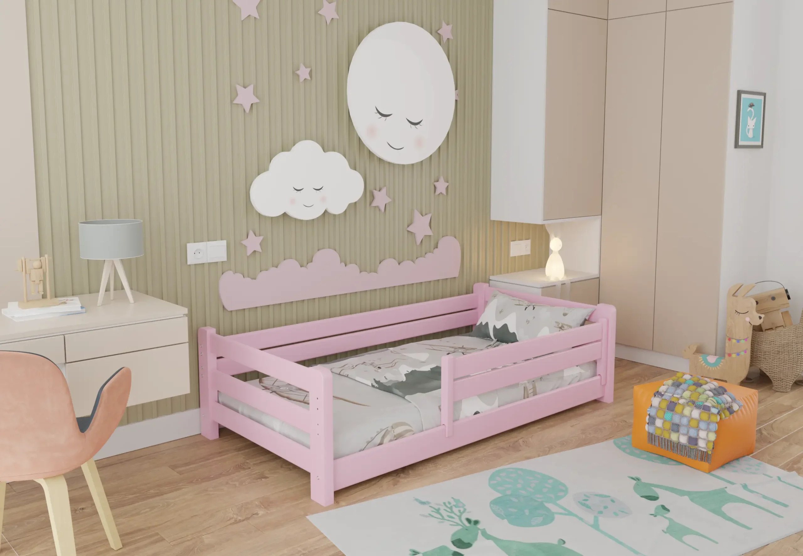 Einzelbett, Kinderbett MINI PLUS mit Bettgitter - Kubuk Moebel