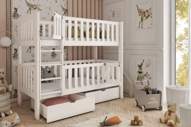 Etagenbett, Kinderbett KSAWERY mit Gittertür - Kubuk Moebel