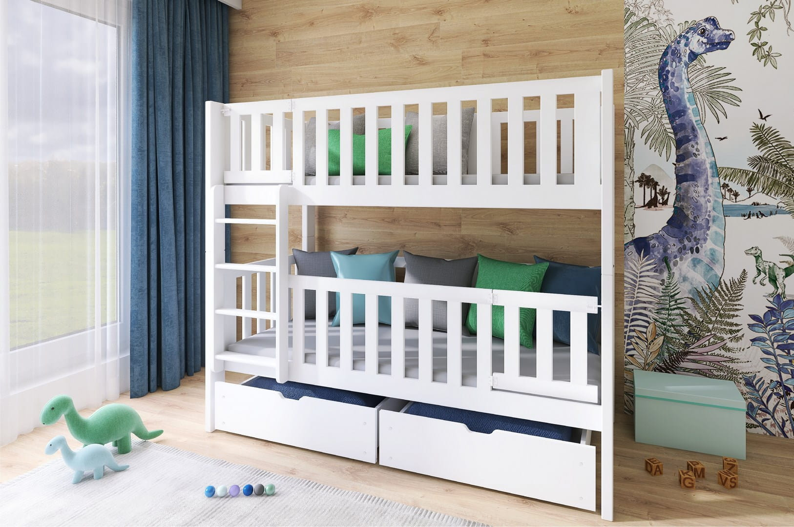 Etagenbett, Kinderbett KSAWERY mit Gittertür - Kubuk Moebel