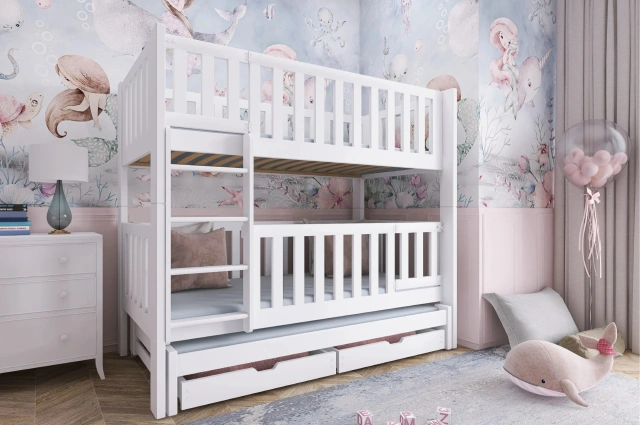 Etagenbett, Kinderbett KSAWERY mit Gittertür - Kubuk Moebel