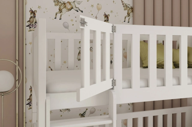 Etagenbett, Kinderbett KSAWERY mit Gittertür - Kubuk Moebel