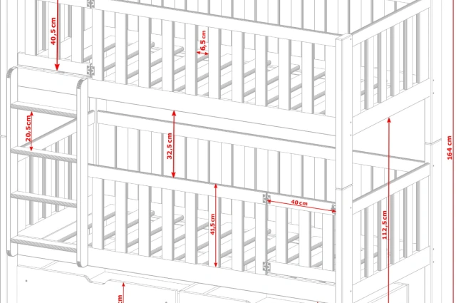 Etagenbett, Kinderbett KSAWERY mit Gittertür - Kubuk Moebel