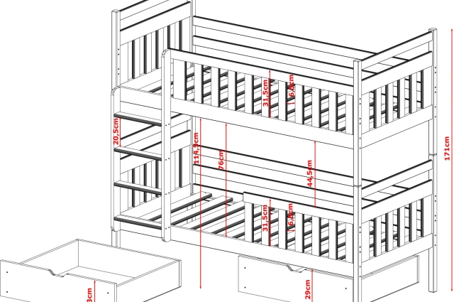 Etagenbett, Kinderbett MONIKA mit Schubladen - Kubuk Moebel