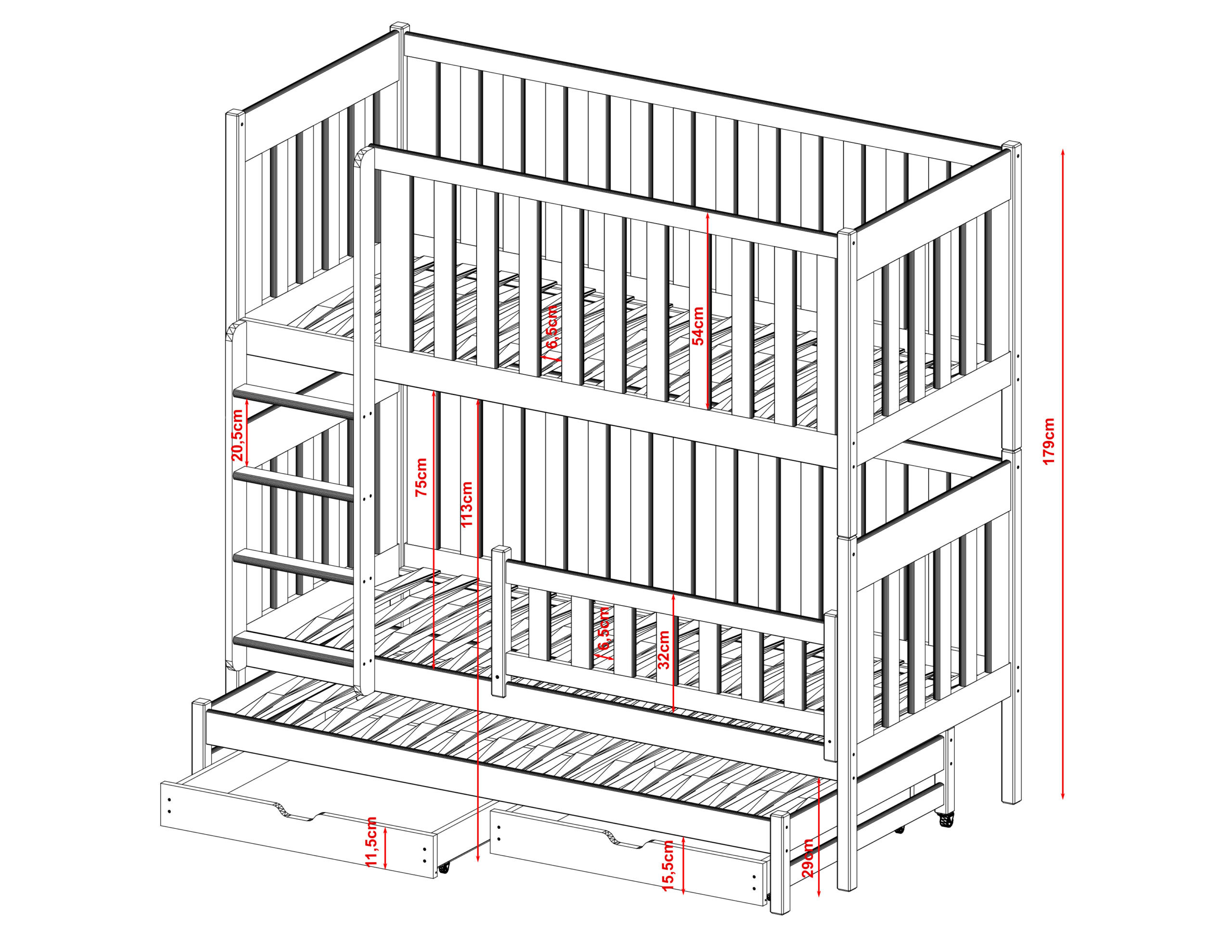 Etagenbett, Kinderbett EMILKA mit Schubladen - Kubuk Moebel