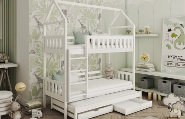 Etagenbett, Kinderbett MAJA mit Dach und Schubladen - Kubuk Moebel