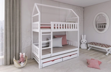 Etagenbett, Kinderbett MAJA mit Dach und Schubladen - Kubuk Moebel