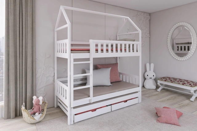 Etagenbett, Kinderbett MAJA mit Dach und Schubladen - Kubuk Moebel