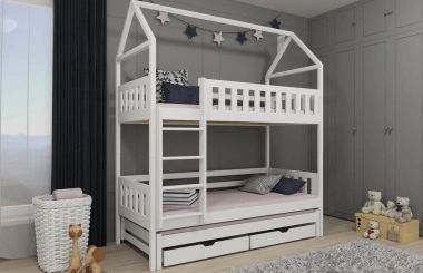 Etagenbett, Kinderbett MAJA mit Dach und Schubladen - Kubuk Moebel